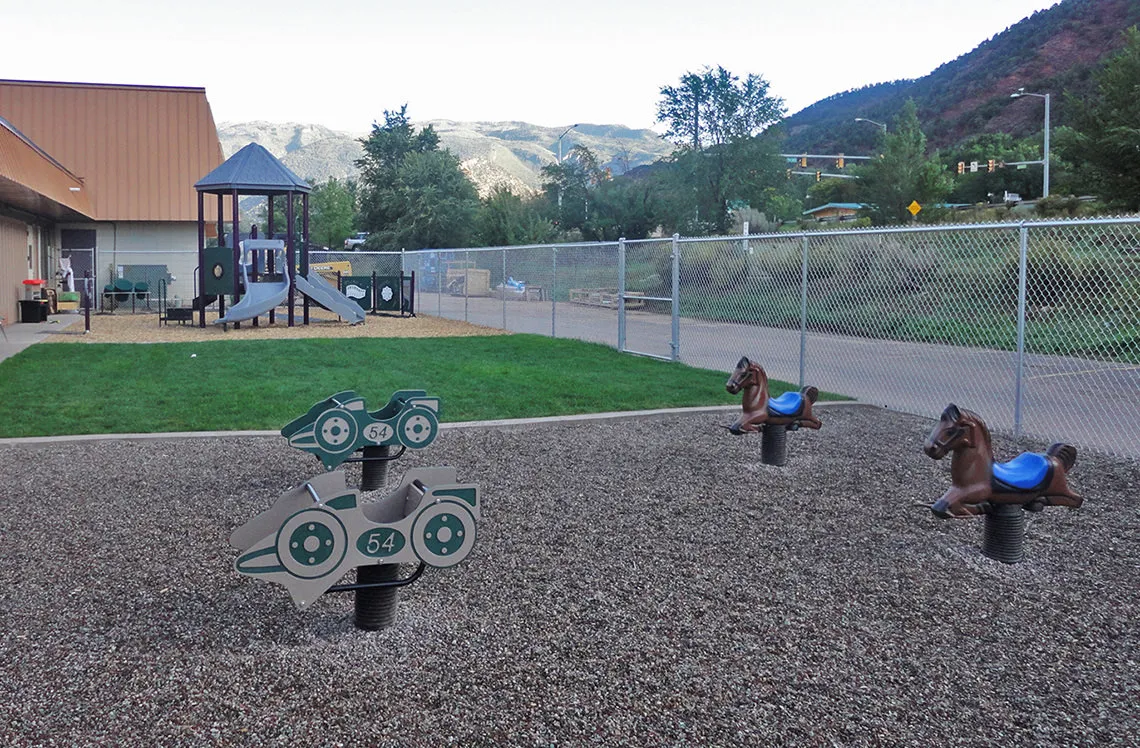 Car and horse playground bouncers at Roaring Forks ECC